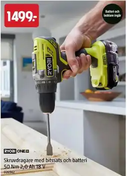 Jula Ryobi skruvdragare med bitssats och batteri erbjuda