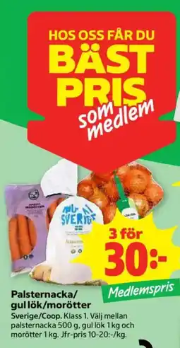 Coop Forum Palsternacka/gul lök/morötter erbjuda