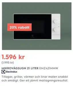 Electrolux Home MIKROVÅGSUGN 21 LITER erbjuda