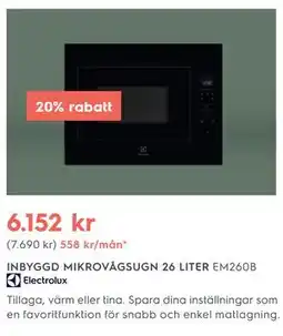 Electrolux Home INBYGGD MIKROVÅGSUGN 26 LITER erbjuda