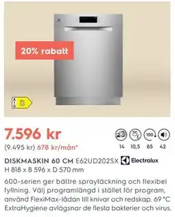 Electrolux Home DISKMASKIN 60 CM E62UD202SX erbjuda