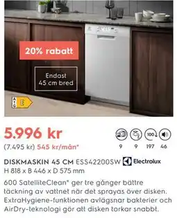 Electrolux Home DISKMASKIN 45 CM ESS42200SW erbjuda
