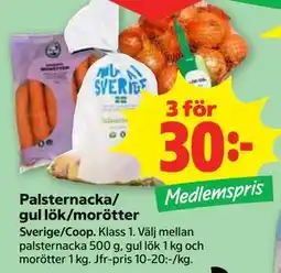 Stora Coop Palsternacka/ gul lök/morötter, Medlemspris erbjuda