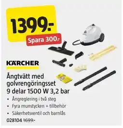 Jula Ångtvätt med golvrengöringsset 9 delar 1500 W 3,2 bar erbjuda