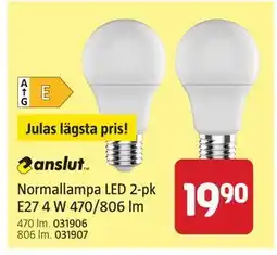 Jula Normallampa LED 2-pk E27 4 W 470/806 lm erbjuda