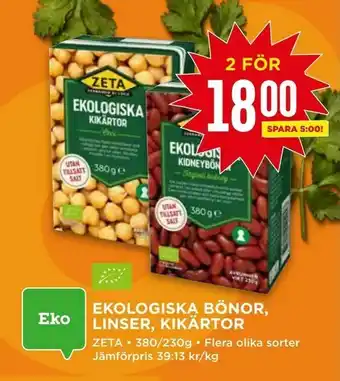Ekologiska bönor, linser, kikärtor