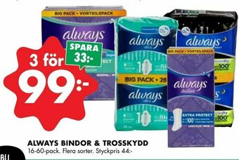 ÖoB Always bindor & trosskydd erbjuda