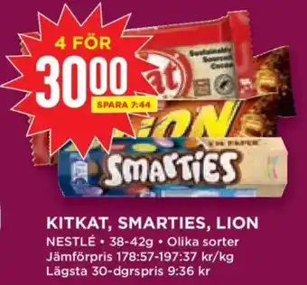 Kitkat, Smarties, Lion