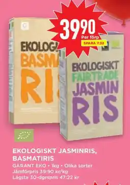 Willys Garant ekologisk jasminris, basmatiris erbjuda