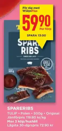 Willys Tulip spareribs erbjuda