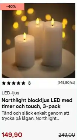 Clas Ohlson Northlight blockljus LED med timer och touch erbjuda