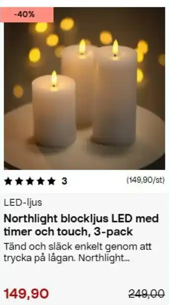 Northlight blockljus LED med timer och touch