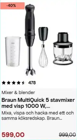 Clas Ohlson Braun MultiQuick 5 stavmixer med visp 1000 W erbjuda
