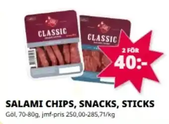 Classic salami chips, snacks, sticks