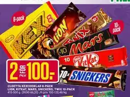 ÖoB CLOETTA KEXCHOKLAD 8-PACK LION, KITKAT, MARS, SNICKERS, TWIX 10-PACK erbjuda