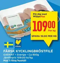 Willys FÄRSK KYCKLINGBRÖSTFILÉ, Medlemspris erbjuda
