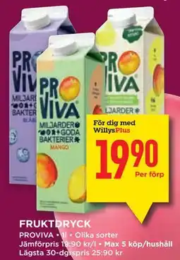 Willys FRUKTDRYCK, Medlemspris erbjuda