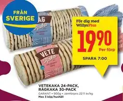 Willys VETEKAKA 24-PACK, RÅGKAKA 30-PACK, Medlemspris erbjuda