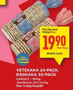 Willys Hemma VETEKAKA 24-PACK, RÅGKAKA 30-PACK, Medlemspris erbjuda
