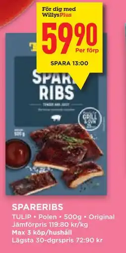 Willys Hemma SPARERIBS, Medlemspris erbjuda
