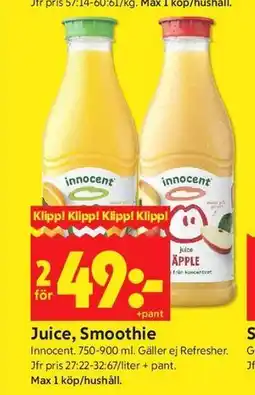 ICA Kvantum Juice, Smoothie erbjuda