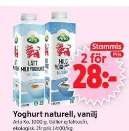 ICA Supermarket Yoghurt naturell, vanilj, Medlemspris erbjuda