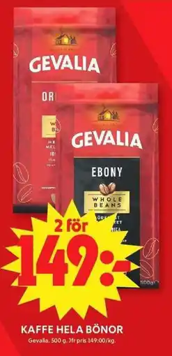 ICA Maxi Gevalia kaffe hela bönor erbjuda