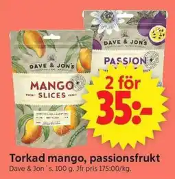 ICA Supermarket Dave & Jon's torkad mango, passionsfrukt erbjuda