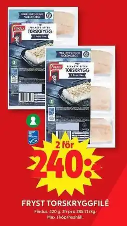 ICA Maxi Findus fryst torskryggfilé erbjuda