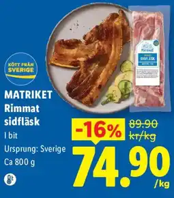 Lidl Matriket rimmat sidfläsk erbjuda