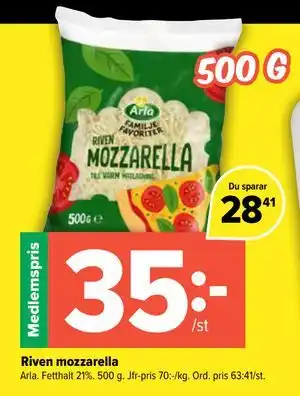 Riven mozzarella, Medlemspris