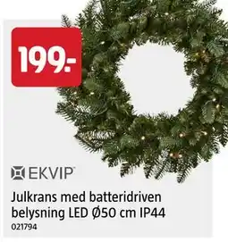 Jula Julkrans med batteridriven belysning LED Ø50 cm IP44 erbjuda