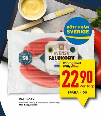 Willys Garant falukorv erbjuda