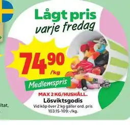 Stora Coop Lösviktsgodis, Medlemspris erbjuda