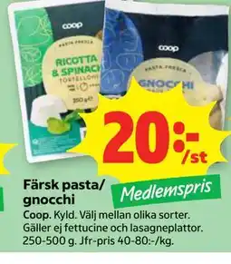 Stora Coop Färsk pasta/ gnocchi, Medlemspris erbjuda