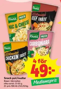 Stora Coop Snack pot/nudlar, Medlemspris erbjuda