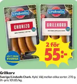 Coop Lindvalls Grillkorv erbjuda