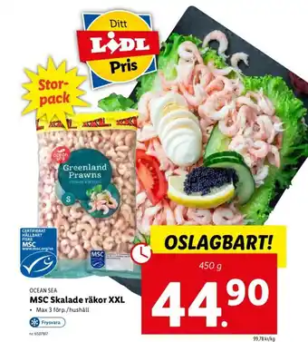 Lidl Ocean Sea MSC Skalade räkor XXL 450g erbjuda