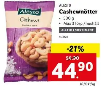 Lidl Alesto Cashewnötter 500 g erbjuda