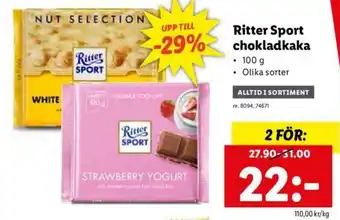 Lidl Ritter Sport chokladkaka 100 g erbjuda