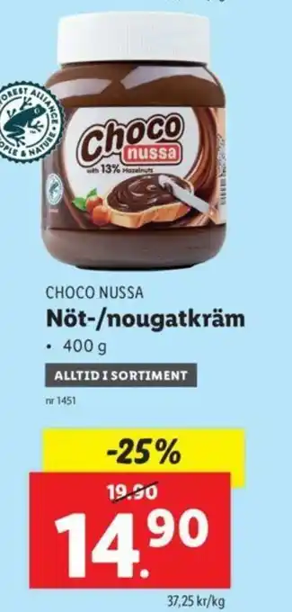 Lidl Choco Nussa Nöt-/nougatkräm 400g erbjuda