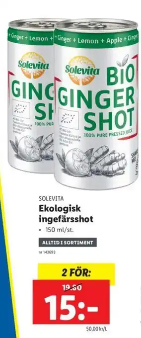 Lidl Solevita Ekologisk Ingefärsshot 150 ml erbjuda
