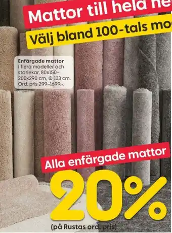 Rusta 20% Alla enfärgade mattor erbjuda