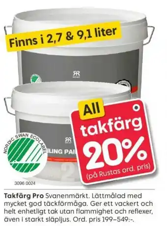 Takfärg Pro Finns i 2,7 & 9,1 liter
