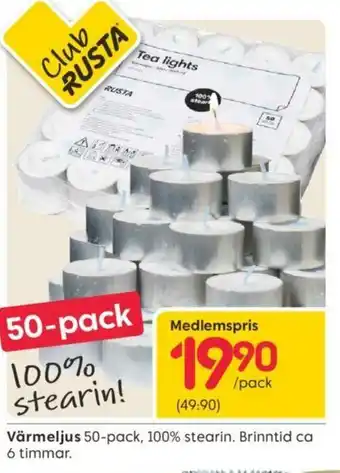 Rusta Värmeljus 50-pack erbjuda