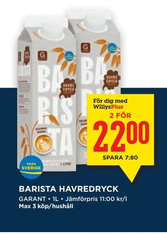 Willys Barista havredryck erbjuda