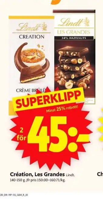ICA Supermarket Lindt Les Grandes Chokladkaka erbjuda