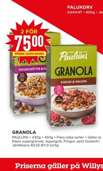 Willys Paulùns Granola erbjuda
