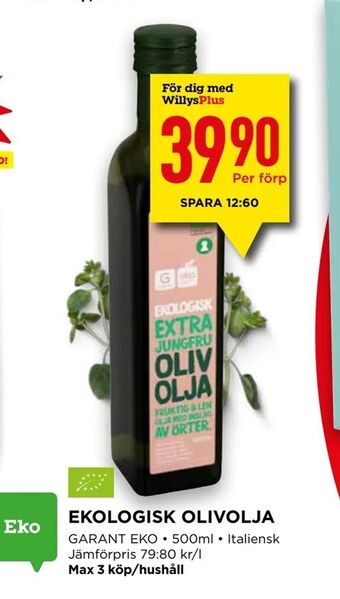 Willys Ekologisk olivolja erbjuda