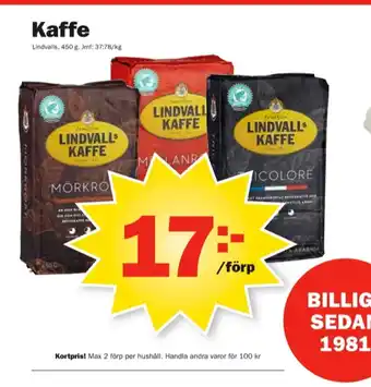 Pekås Lindvalls Kaffe malet erbjuda